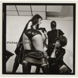 2 Mistresses & Masked Latex Master Tie Semi Nude Maid*5 / BDSM (Vintage Contact Sheet Photo 1970s)