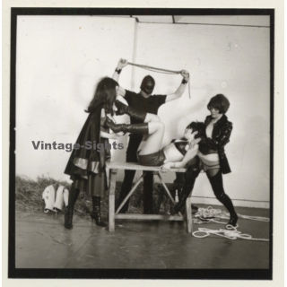 2 Mistresses & Masked Latex Master Tie Semi Nude Maid*7 / BDSM (Vintage Contact Sheet Photo 1970s)