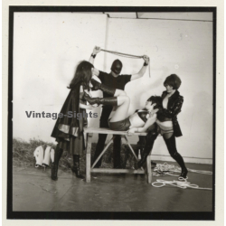 2 Mistresses & Masked Latex Master Tie Semi Nude Maid*7 / BDSM (Vintage Contact Sheet Photo 1970s)