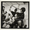 2 Mistresses & Masked Latex Master Tie Semi Nude Maid*9 / BDSM (Vintage Contact Sheet Photo 1970s)