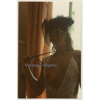Masked Semi Nude With Whip Flashing Boob (Vintage Photo France 1980s)