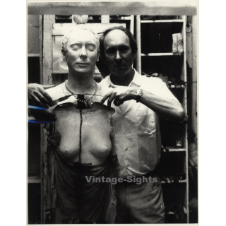Jerri Bram (1942): Man With Bare-Breasted Tailor Bust & Sculpture (Vintage Photo ~1970s)