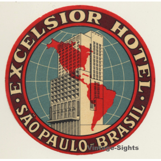 São Paolo / Brazil: Excelsior Hotel (Vintage Luggage Label ~1950s)
