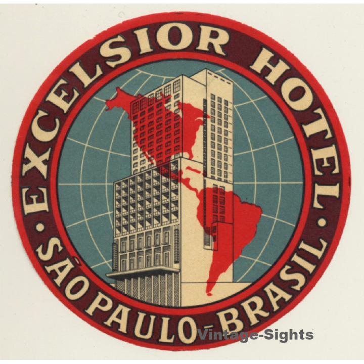 São Paolo / Brazil: Excelsior Hotel (Vintage Luggage Label ~1950s)