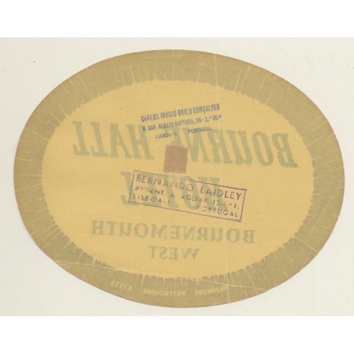 Bournemouth West / United Kingdom: Bourne Hall Hotel (Vintage Luggage Label)