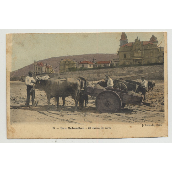 20001 San Sebastian - El Bario De Gros / Spain (Vintage PC 1911 Lithograph)