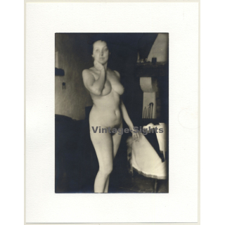 R.Folco: Natural Nude Woman Standing (Vintage Photo France 1970s)