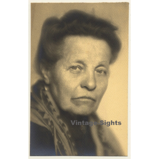 Portrait Of Elder Woman / Updo (Vintage RPPC Belgium ~1920s/1930s)