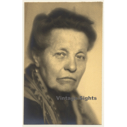 Portrait Of Elder Woman / Updo (Vintage RPPC Belgium ~1920s/1930s)