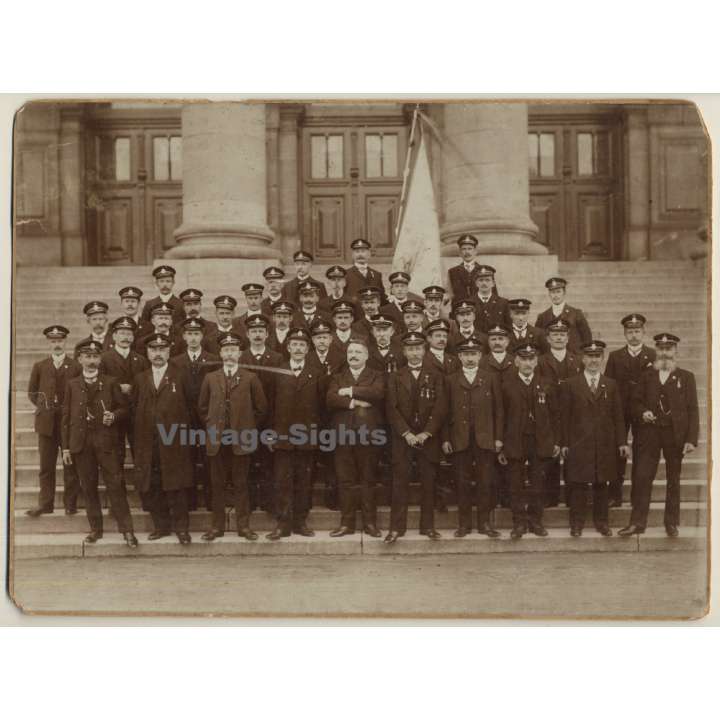 Belgium: Group Of Railwaymen - Conductors  (Large Vintage Photo ~1910s/1920s)