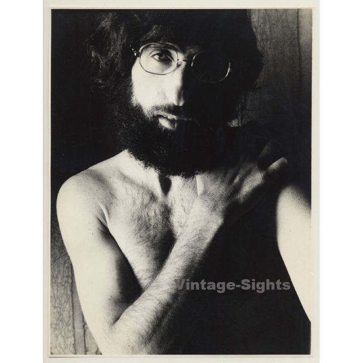 Jerri Bram (1942): Intense Portrait Of Slim Nude Man with Beard (Vintage Photo ~1970s)