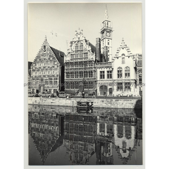 9000 Gent - Belgium: Old Houses Of The Graslei Quay (Vintage Photo 1960s B/W)