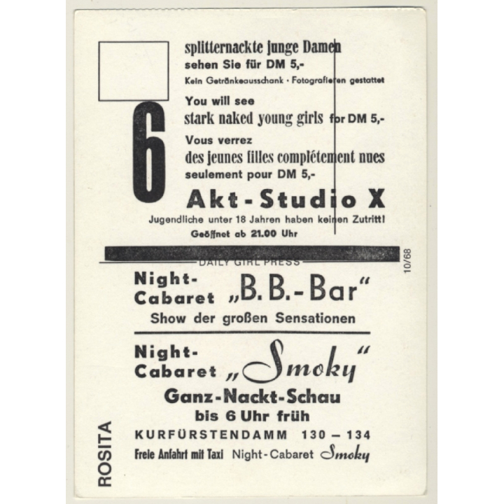 Nude Showgirl Rosita / Pin-Up - Daily Girl Press (Vintage PC 1968)