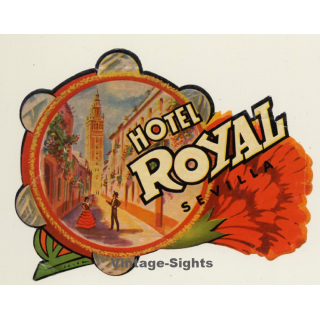 Sevilla / Spain: Hotel Royal - Flamenco (Vintage Luggage Label)
