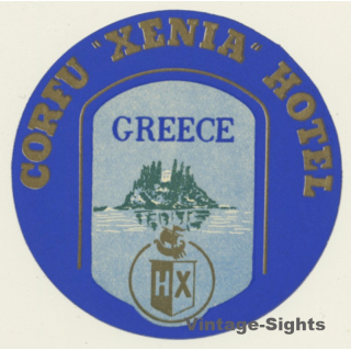 Corfu / Greece: Xenia Hotel (Vintage Luggage Label)