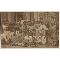 Large Carnival Society In Front Of Café / Monkey - Bruxelles? (Vintage RPPC 1910s/1920s)