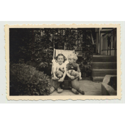 Woman In White Dress Admires Teddy Bear (Vintage Photo PC 1924)