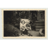 Woman In White Dress Admires Teddy Bear (Vintage Photo PC 1924)
