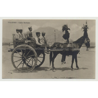 Palermo / Italy: Carro Siciliano & Donkey (Vintage Photo PC B/W)