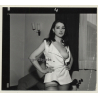 Tantalizing Darkhaired Semi Nude Flashing Boobs*4 (Vintage Contact Sheet Photo 1970s)