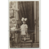 Ultra Sweet Baby Girl W. Hair Bow & Stuffed Dog (Vintage Real Photo PC 20s/30s)