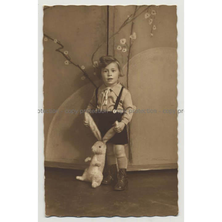 Well Dressed Baby Girl W. Toy & Teddy Bear (Vintage Photo 1920s/30s)