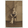 Well Dressed Baby Girl W. Toy & Teddy Bear (Vintage Photo 1920s/30s)