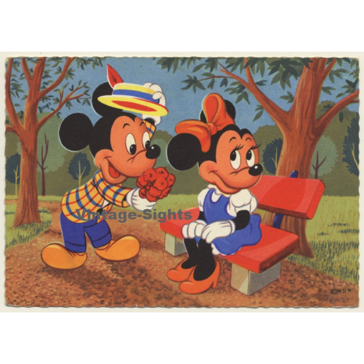 Walt Disney: Mickey Mouse & Minnie On Park Bench (Vintage PC 1961)