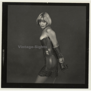 Slim Blonde Semi Nude In Lacquer Bodice*4 / Bondage - BDSM (Vintage Contact Sheet Photo 1970s)