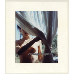 R.Folco: Slim Nude Female Behind Curtain / Boobs (Vintage Photo France 1980s)