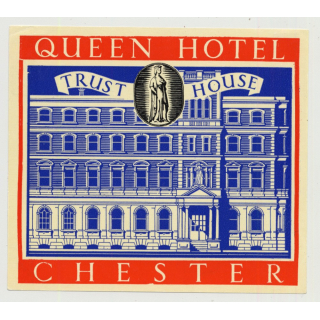 Queen (Trust House) - Chester / Great Britain (Vintage Luggage Label 1950s)