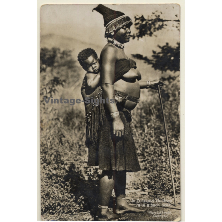 South Africa: Indigenous Mother Carries Baby On Back / Ethnic (Vintage RPPC 1936)