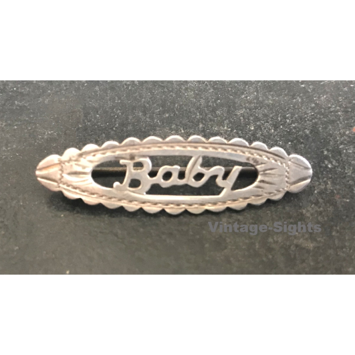 Vintage Silver BABY Nurse Pinback Button Badge (UK ~1910s/1920s)