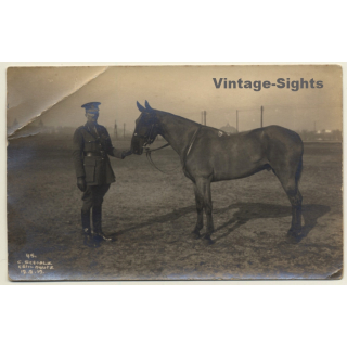 Carl Scholz / Köln-Deutz: German Soldier & Horse / Uniform (Vintage RPPC 1919)