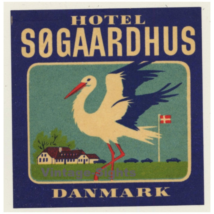 Denmark: Hotel Søgaardhus - Danmark (Vintage Luggage Label)