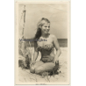 Sweet Young Woman On Baltic Sea Beach / Pin-Up - Bikini (Vintage RPPC GDR 1959)