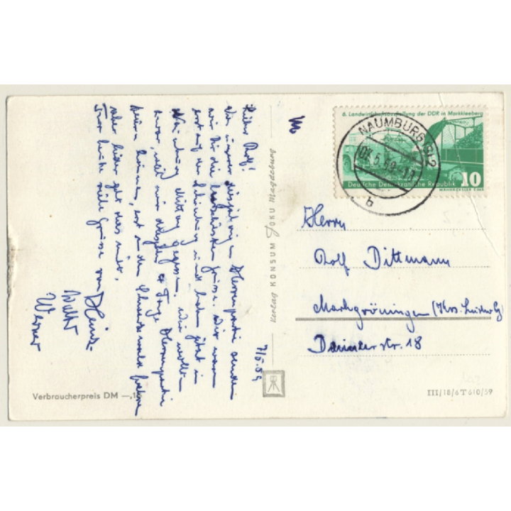 Sweet Young Woman On Baltic Sea Beach / Pin-Up - Bikini (Vintage RPPC GDR 1959)