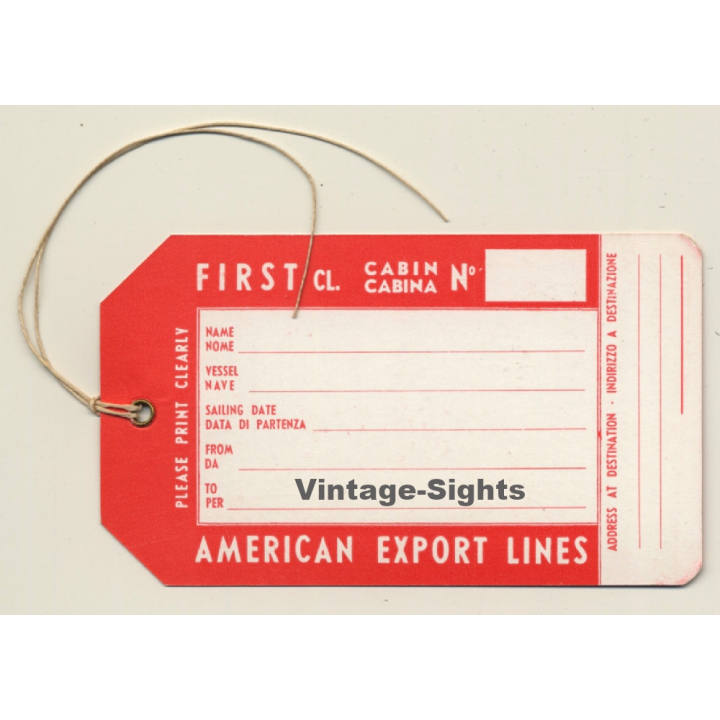 American Export Lines - First Class (Vintage Shipping Line Luggage Tag)