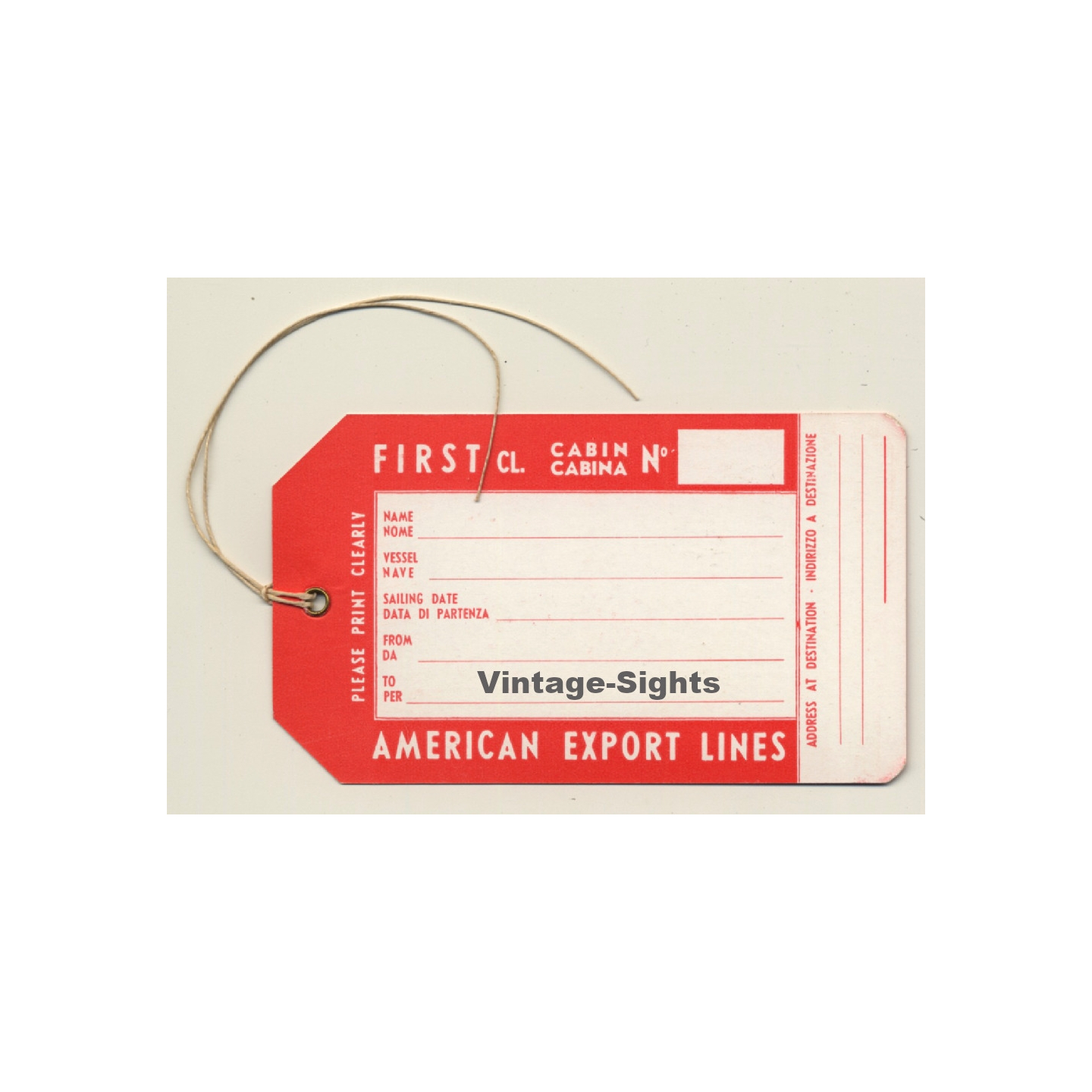 American Export Lines - First Class (Vintage Shipping Line Luggage Tag)