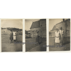 Oostduinkerke / Belgium: Female Tennis Players On Court (3 Vintage Photos 1929)