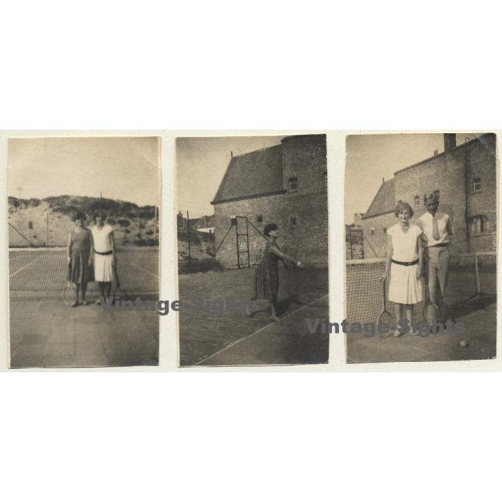 Oostduinkerke / Belgium: Female Tennis Players On Court (3 Vintage Photos 1929)