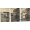 Oostduinkerke / Belgium: Female Tennis Players On Court (3 Vintage Photos 1929)