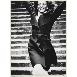 Great Take: Happy Female Fashion Model On Stairs / Coat (Vintage Fashion Photo: Wolfgang Klein 1980s DIN ~A4)