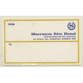 Minneapolis - Minnesota / USA: Sheraton Ritz Hotel (Vintage Luggage Label)