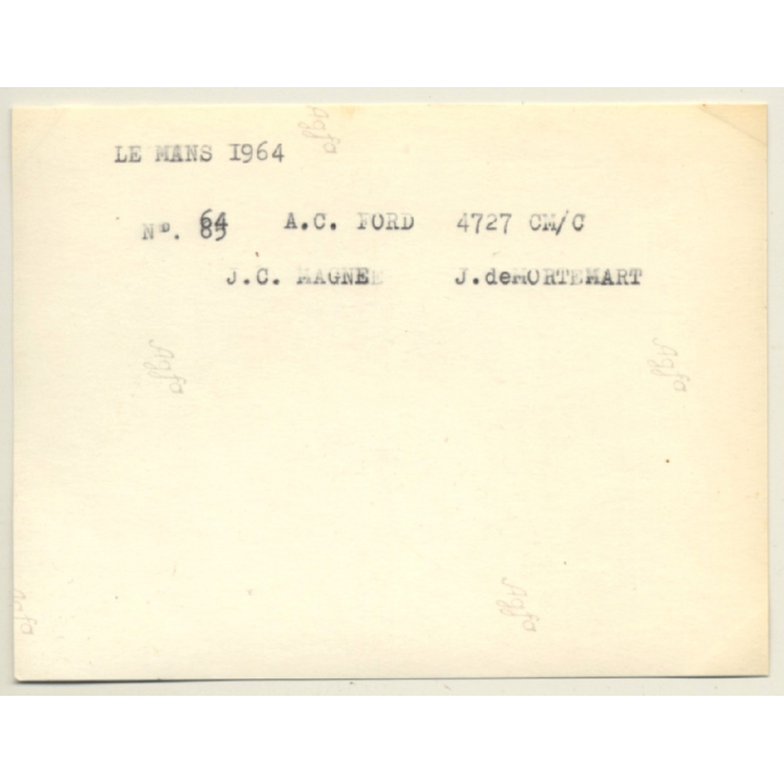 Le Mans 1964: N°64 AC Cobra Ford 4.7L / Fraissinet - De Mortemart (Vintage Photo)
