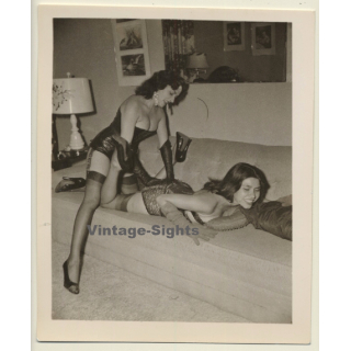 Irving Klaw?: Mistress Spanking Maid On Couch / BDSM - Gloves (Vintage Photo USA ~1960s)