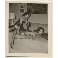 Irving Klaw?: Mistress Spanking Maid On Couch / BDSM - Gloves (Vintage Photo USA ~1960s)