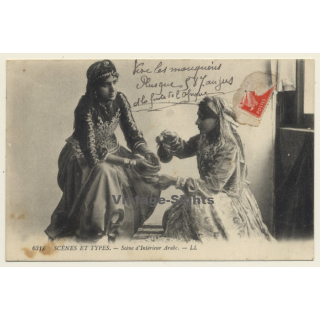 Maghreb: Scène D'Intérieur Arabe / Traditional Garbs - Ethnic (Vintage PC ~1900s/1910s)