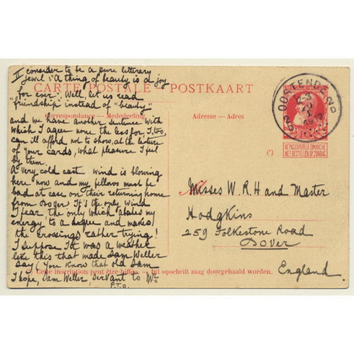 Belgian State Packet Boats / Dover - Ostend: Jan Breydel (Vintage PC 1912)