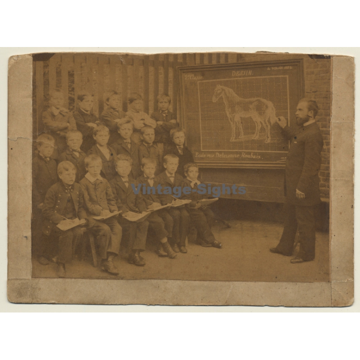 Roubaix / France: Ècole Rue Delezenne - Teacher & Pupils (Vintage Photo ~1900s/1910s)